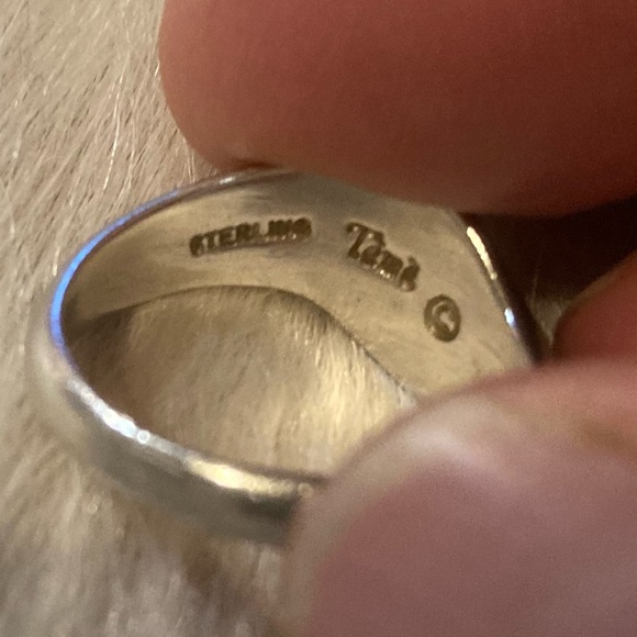 Navajo inlay ring by Teme tiger eye, picture jasper. Sterling silver - Picture 4 of 4